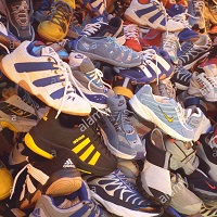 Pile of sneakers.