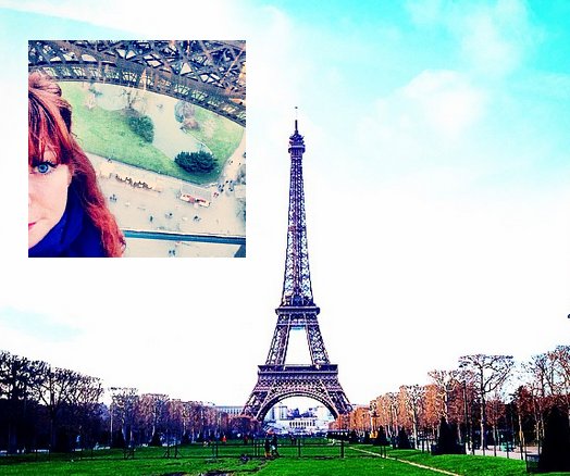 Candy Olsen at the Eiffel Tower.