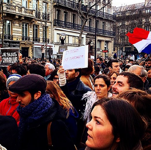 Candy Olsen marches in Je Suis Charlie in Paris.