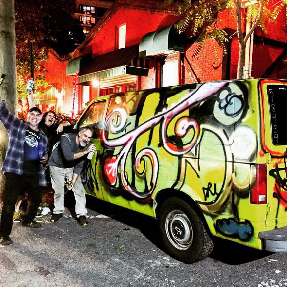 Chris Morelli, Courtney Wagner and Tad Eaton graffiti paint van.