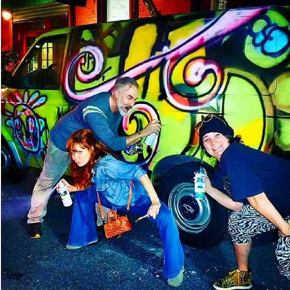 Tad Eaton, Candy Olsen and Courtney Wagner graffiti paint van.