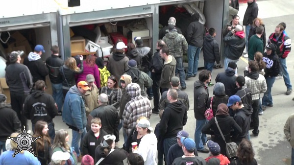 Crowd at a storage auction.