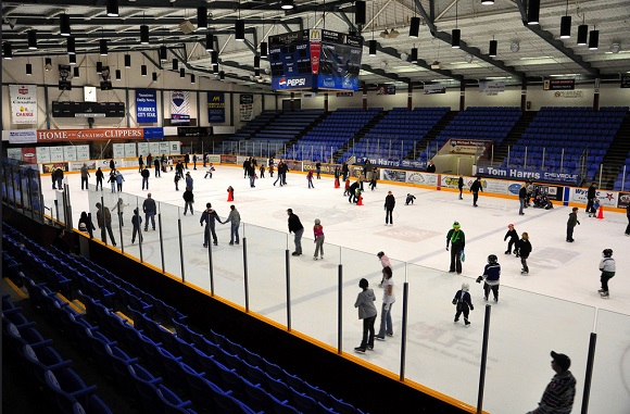 People ice skating at the Frank Crane Arena.